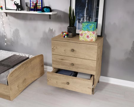 HOME Soft Çocuk Odası Takımı Meşe - 3 Kapaklı 2 Çekmeceli Gardırop, Karyola, 3 Çekmeceli Şifonyer