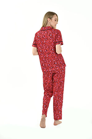 Kırmızı Desen Kadın Pijama