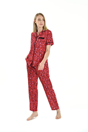 Kırmızı Desen Kadın Pijama