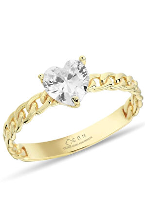 Gurmet Detaylı Kalpli Tektaş Altın Yüzük