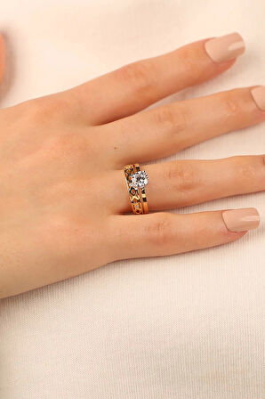 Sonsuzluk Twin Tektaş Alyans Altın Yüzük