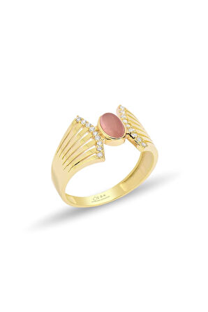 Pembe Opal Taşlı Altın Yüzük