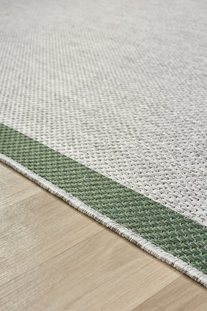 1017 Gri Sisal Halı Yeşil Bordürlü Özel Ölçü Dokuma Hasır Halı Kaymaz Taban