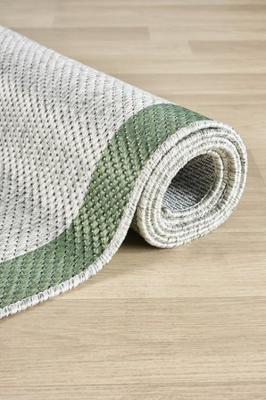 1017 Gri Sisal Halı Yeşil Bordürlü Özel Ölçü Dokuma Hasır Halı Kaymaz Taban