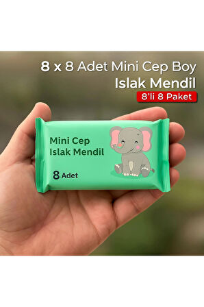 64 Yaprak ( 8 Paket )taşınabilir Mini Islak Mendil Taşınabilir Cep Çanta Seyahat Kamp Bebek Temizlik