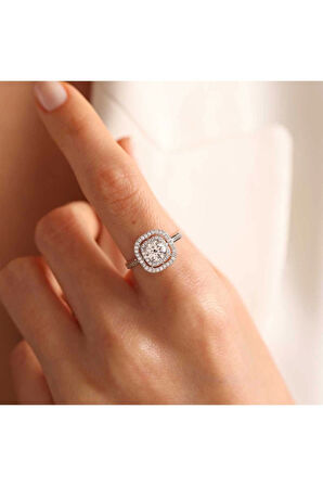 Beyaz Tektaş Altın Yüzük