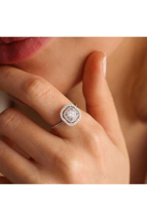 Beyaz Tektaş Altın Yüzük