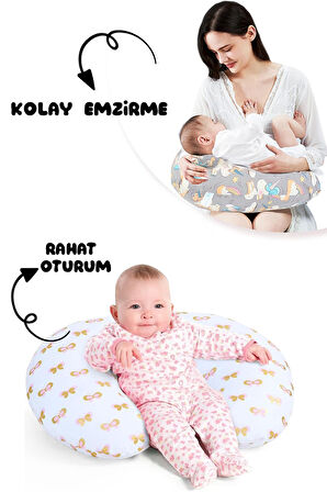 Bebek Emzirme Yastığı Yıldız Desenli Yıkanabilir Taşınabilir Pamuklu Kumaş Gri Emzirme Minderi Emzir
