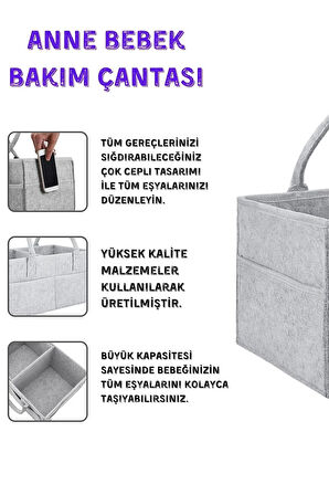 Kalın Çok Amaçlı Keçe Anne Bebek Bakım Çantası Dolap İçi Organizer