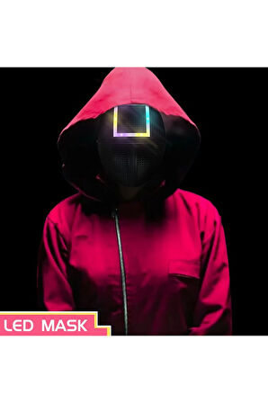 Squıd Game Işıklı Maske ışık efektli (ışık fonksiyonlu) Kare Squid Game Maske Çocuk Eğitici Oyuncak