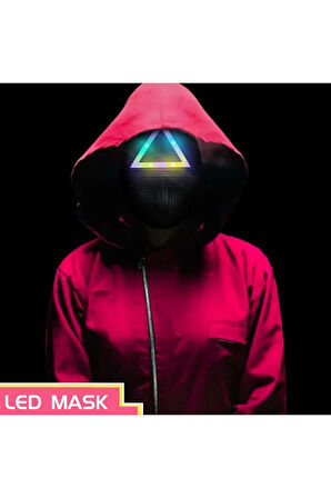 Squıd Game Işıklı Maske ışık efektli (ışık fonksiyonlu) Üçgen Squid Game Maske Çocuk Eğitici Oyunca