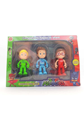 Pijamaskeliler 3 Lü Figür Oyuncak Kedi Çocuk Kertenkele Baykuş Kız Pjmask Y058 Çocuk Eğitici Oyunca