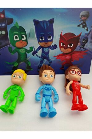 Pijamaskeliler 3 Lü Figür Oyuncak Kedi Çocuk Kertenkele Baykuş Kız Pjmask Y058 Çocuk Eğitici Oyunca