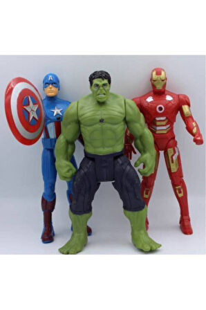 Kahramanlar Hulk Captan Amerika Ironman 3 Lü Karakter Figür Oyuncak Seti Işıklı Çocuk Eğitici Oyunc