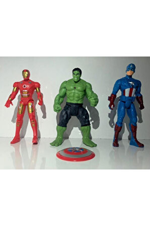 Demir Adam Hulk Captain America 17Cm 3'lü Işıklı Figür Çocuk Eğitici Oyuncaklar