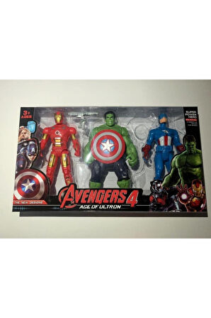 Demir Adam Hulk Captain America 17Cm 3'lü Işıklı Figür Çocuk Eğitici Oyuncaklar
