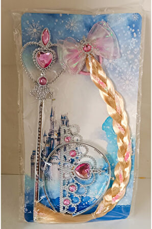 Elsa frozen yeni model 3 lü set Elsa taçelsa saç ve Elsa asa tokalı set Pembe renk Çocuk Eğitici Oy
