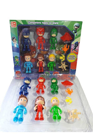 Pjmasks 10'lu Pijamaskeliler Figür Seti Pjmask Pjmaskeliler Kedi Çocuk Kertenkele Baykuş Kız Çocuk