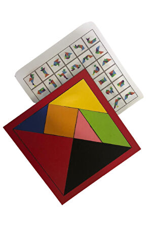 Tek Çatı - Ahşap Tangram Zeka Gelişim Eğitici Oyuncak Orta Boy 14x14Cm - Çocuk Eğitici Oyuncaklar