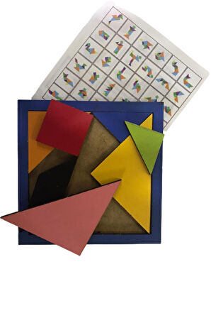 Tek Çatı - Ahşap Tangram Zeka Gelişim Eğitici Oyuncak Orta Boy 14x14Cm - Çocuk Eğitici Oyuncaklar