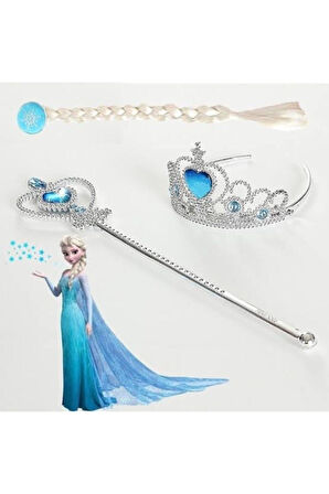 Frozen Karlar Ülkesi Elsa Örgü Saç Taç Asa Seti Çocuk Eğitici Oyuncaklar