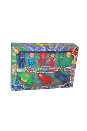 Pijamaskeliler Oyuncak Arabalı 6 Figürlü Set 9 Parça Erkek Çocuk Kahraman Figür Oyuncak Çocuk Eğiti