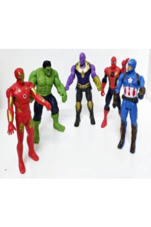 Örümcek Adam Ironman Hulk Thanos Oyuncak 5 Li Set 15Cm Çocuk Eğitici Oyuncaklar