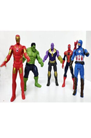 Örümcek Adam Ironman Hulk Thanos Oyuncak 5 Li Set 15Cm Çocuk Eğitici Oyuncaklar