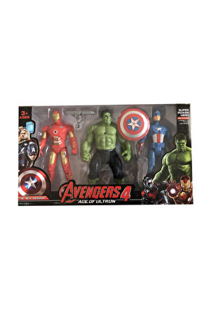 4 Büyük Figür Seti 3 Lü Hulk Captain America Ironman Çocuk Eğitici Oyuncaklar