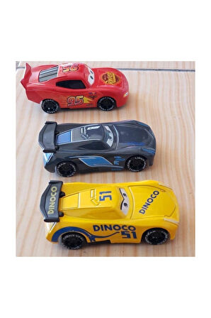 Özel 3 Lü Set Cars Şimşek Mcqueen Jackson Storm Dinoco Metal Çek Bırak Araba Çocuk Eğitici Oyuncakl