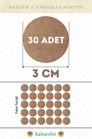 3Cm Çap 30Adet Supla Amerikan Servis Runner MDF Drolit Magnet Altı Ahşap 3 mm (27 mm) Kalınlık Çocu