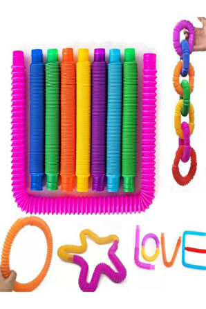 Pop Tubes Katlanır Boru Oyuncak 5 Renkli Set Çocuk Eğitici Oyuncaklar