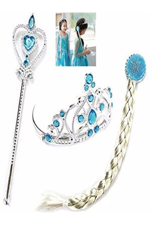 Elsa Tacı 3lü Set Taç Saç Sihirli Değnek Çocuk Eğitici Oyuncaklar