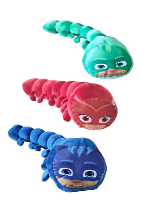 3lü Set Pijamask Peluş 75Cm Renkli Tırtıl Yastık Uyku Arkadaşı Pjmask Çocuk Eğitici Oyuncaklar