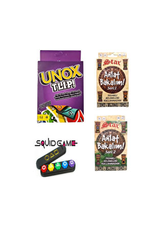 Squid Game 2 Gonggi 5 Taş Unox Tlip + Anlat Bakalım Seri 1 + Seri 2 Oyun Kartı - 3 Lü Set Çocuk Eği
