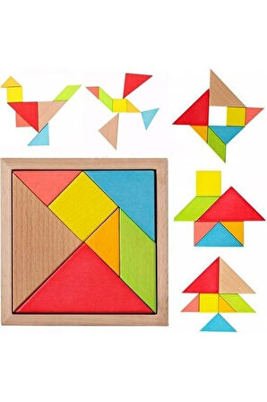 Hamaha Wooden Toys Doğal Ahşap Eğitici Cak 7 Parça Mini Tangram Çocuk Eğitici Oyuncaklar