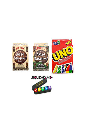 Squid Game 2 Gonggi 5 Taş Uno + Anlat Bakalım Seri 1 + Seri 2 Oyun Kartları - 3 lü Set Çocuk Eğitic