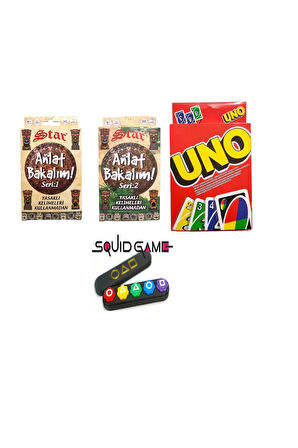Squid Game 2 Gonggi 5 Taş Uno + Anlat Bakalım Seri 1 + Seri 2 Oyun Kartları - 3 lü Set Çocuk Eğitic