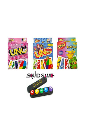 Squid Game 2 Gonggi 5 Taş Kuromi Uno + Brawl Stars Uno + Pokemon Uno Oyun Kartları - 4 lü Set Çocuk