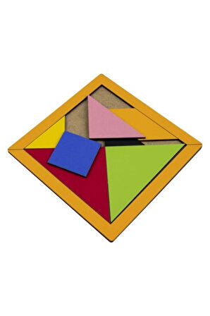 EKONOMİK AHŞAP TANGRAM 7 PARÇA 14x14Cm küçük boy (asortili renk) Çocuk Eğitici Oyuncaklar