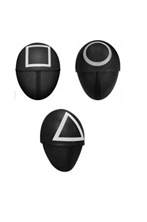 Squid Game Maske 3 Lü Set Oyuncu Yüz Maskesi Kare Yuvarlak Ucgen 3lü Set Squid Game Maske Çocuk Eği