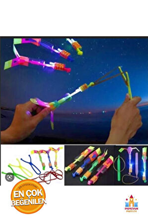 Led Işıklı Eğlenceli Lastikli Uçan Sapan Fırıldak - Parlayan Fırlatmalı Işıklı Led Sapan - 1Adet Ço