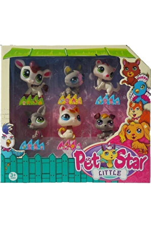 Littlest Pet Shop Neşeli Minişler 6'lı Miniş Ailesi Oyuncak Pet Star Little Minişler Beyazlı Grili