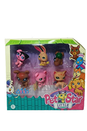 Littlest Pet Shop Neşeli Minişler 6'lı Miniş Ailesi Oyuncak Pet Star Little Minişler Beyazlı Grili