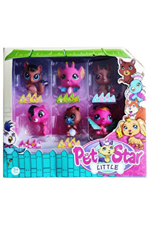 Littlest Pet Shop Neşeli Minişler 6'lı Miniş Ailesi Oyuncak Pet Star Little Minişler Beyazlı Grili