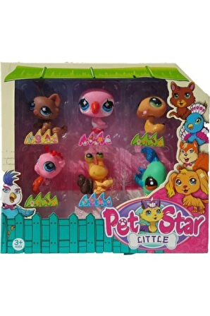 Littlest Pet Shop Neşeli Minişler 6'lı Miniş Ailesi Oyuncak Pet Star Little Minişler Beyazlı Grili