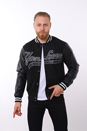 Siyah Yankees Baskılı Mevsimlik Ceket F0002000