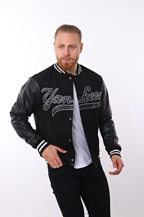 Siyah Yankees Baskılı Mevsimlik Ceket F0002000