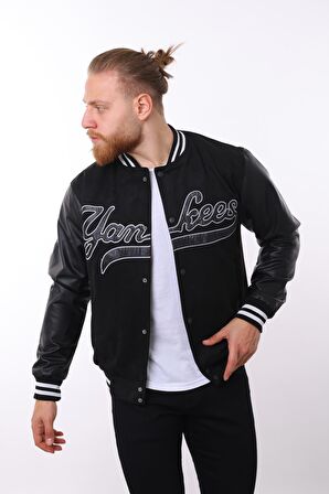 Siyah Yankees Baskılı Mevsimlik Ceket F0002000