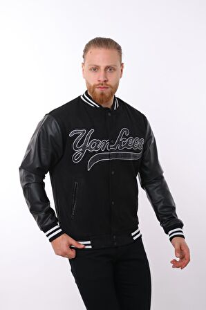 Siyah Yankees Baskılı Mevsimlik Ceket F0002000